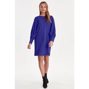 Anthropologie Ichi Clemantis Blue Long Sleeve Cuffed Mini Dress XS Shift Keyhole